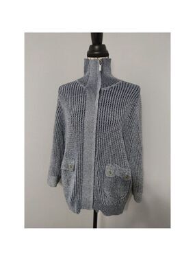 Women's FDJ French Dressing Bomber Cardigan SP Blue White Zip Sweater S
